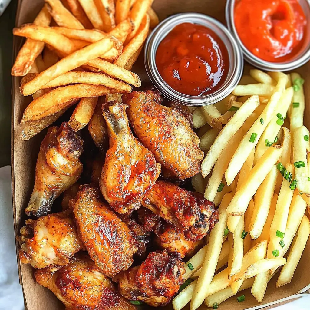 French Fries with Chicken Wings: The Ultimate Tantalizing Combo 7 Dipping sauces served with chicken wings and fries